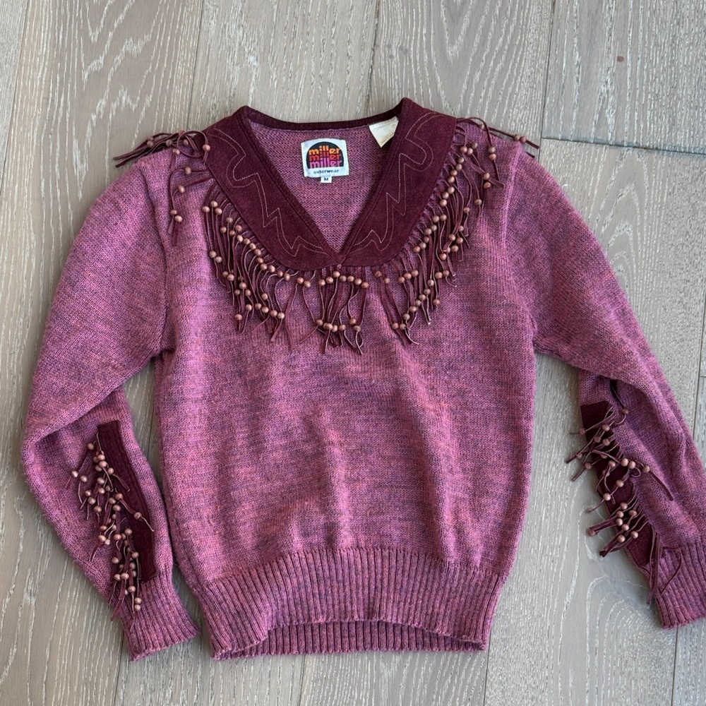 Women's Pink/Purple Sweater with Beaded Fringe Details